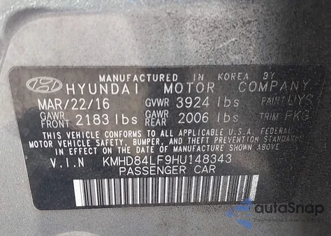 2017 Hyundai Elantra Limited z USA, uszkodzony, nr VIN KMHD84LF9HU148343